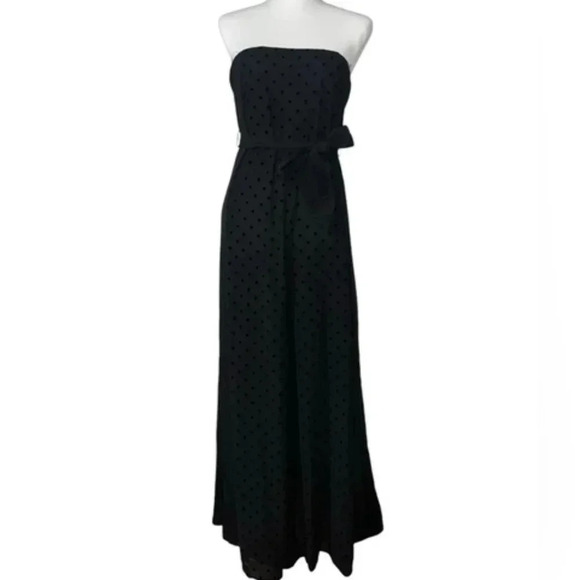4Sienna Black Stapless Jumpsuit Corset Small Chiffon Velvet Dot Wide Leg - Picture 1 of 5